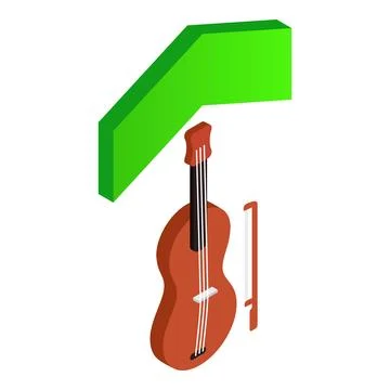 Musical concept icon isometric vector. Wooden violin with bow and green arr.. 스톡 일러스트