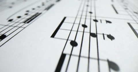 Musical conceptual background and notes on white sheet Stock Footage 263836314