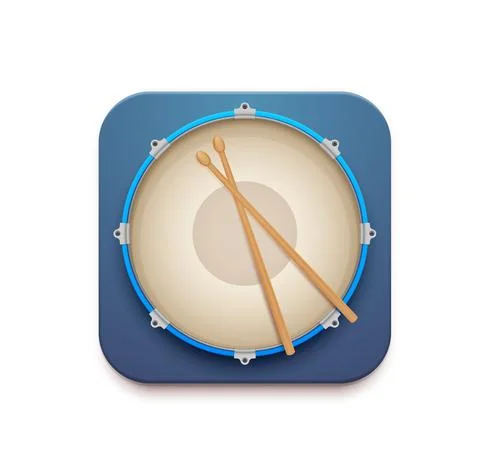Musical drum kit app vector icon with sticks Stock Illustration