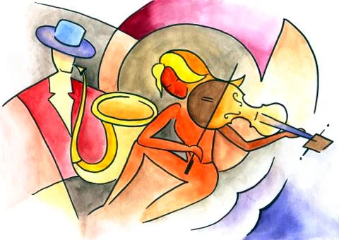 Musical duet playing composition Stock Illustration