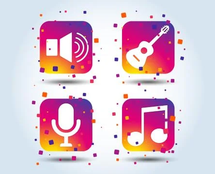 Musical elements icon. Microphone, Sound speaker. Stock Illustration