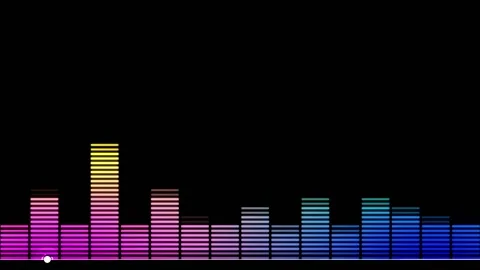 Musical equalizer, bands on a black background, different colors, columns, o Stock Footage 159016173