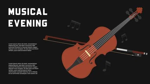 Musical Evening Poster Template With Diagonal Violin And Floating Note On D.. Stock Illustration