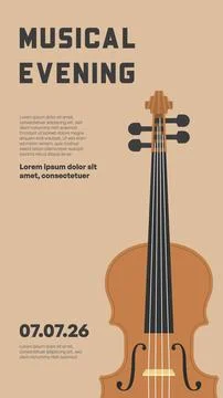 Musical Evening Poster Template With Large Violin And Warm Beige Minimal Desi Stock Illustration