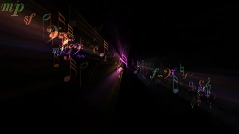 Musical Fantasy - Flying Notes - Rainbow Particles - Light Rays Stock Footage 244559761