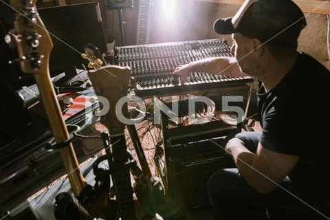 Musical garage band. Sound mixer background Stock Photos