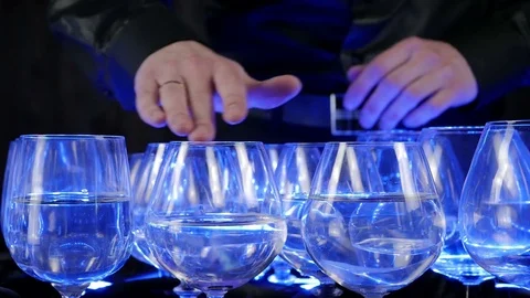 Musical Glasses. Musician Playing On Glass Harp Stock Footage