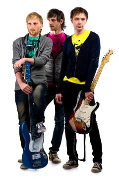 Musical group posing over white background Stock Photos
