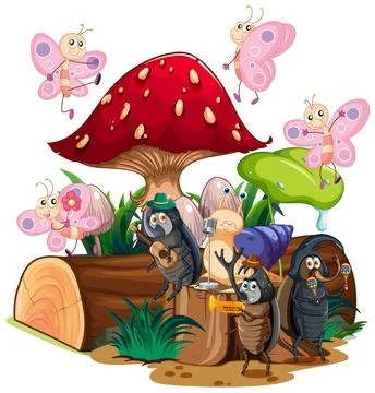 Musical Insects in a Forest Illustrazione stock