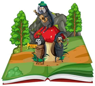 Musical Insects on Open Book Stock Illustration