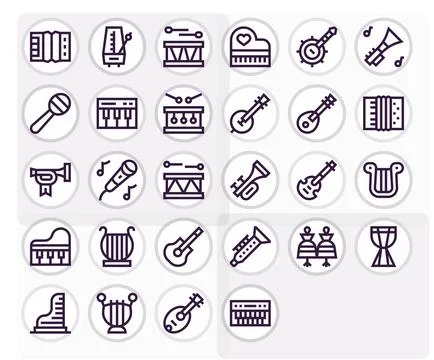 Musical Instrument Complete Vector Package with 28 64x64 Bold Line Editable.. Stock Illustration