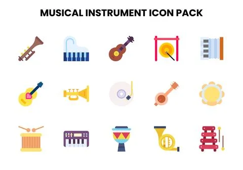 Musical Instrument Flat Bundle Icons Pack Stock Illustration