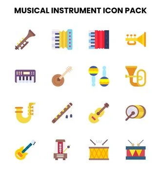 Musical Instrument Flat Bundle Icons Pack Stock Illustration