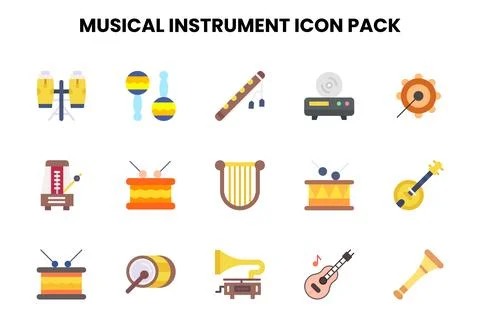 Musical Instrument Flat Vector Icons Pack 스톡 일러스트