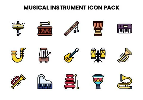 Musical Instrument Lineal Color Design Icons Pack Stock Illustration