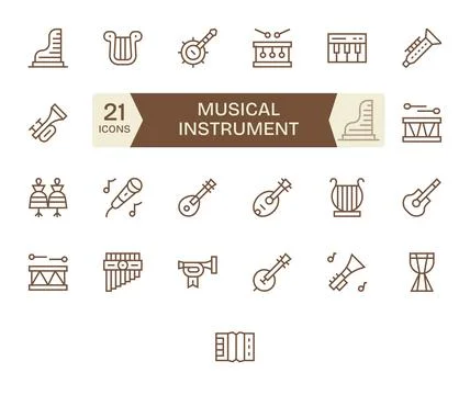 Musical Instrument Pixel Aligned Vector Set with 25 High Resolution Regular.. Stock Illustration