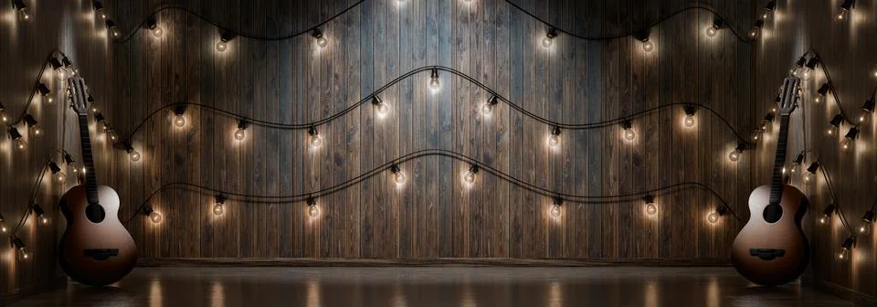 Musical instrument in a rustic interior. Empty space for your design, poster, Stock Illustration