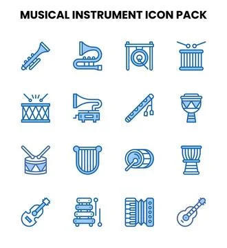 Musical Instrument Two Colour Bundle Icons Pack 스톡 일러스트