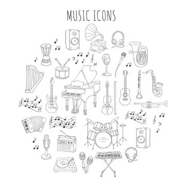 Musical instruments and symbols. Stock Illustration