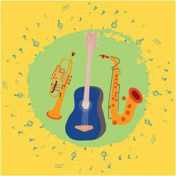 Musical instruments border Stock Illustration