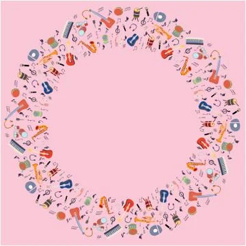 Musical instruments border Stock Illustration