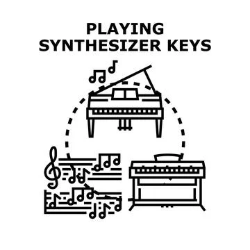 Musical instruments creating sound with synthesizer playing Stock Illustration