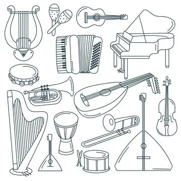 Musical instruments doodle set Stock Illustration