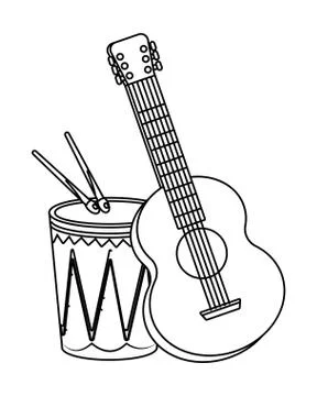 Musical instruments DRUM in black and white Stock Illustration