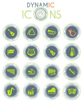 Musical instruments dynamic icons Stock Illustration