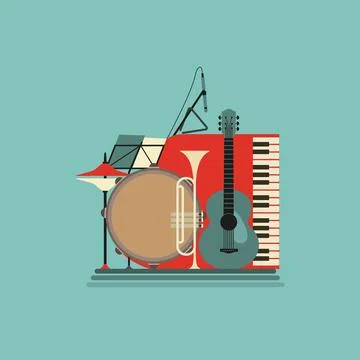 Musical instruments flat color vector icon Stock Illustration