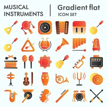 Musical instruments flat icon set, sound instruments symbols collection, vector Stock Illustration