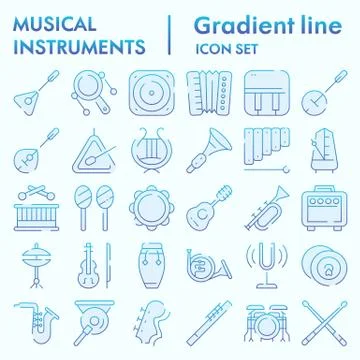 Musical instruments flat icon set, sound instruments symbols collection, vector Ilustración de archivo
