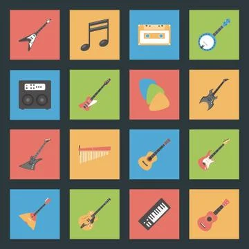 Musical instruments flat icons set Stock Illustration