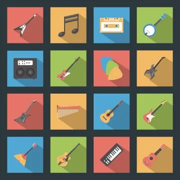 Musical instruments flat icons set Stock Illustration