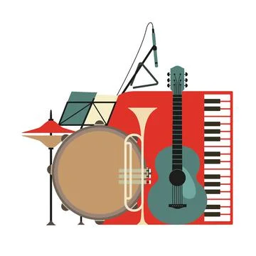 Musical instruments flat retro color vector icon Stock Illustration