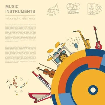 Musical instruments graphic template. All types of musical instruments infogr Stock Illustration