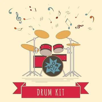 Musical instruments graphic template. Drumkit. Ilustración de archivo