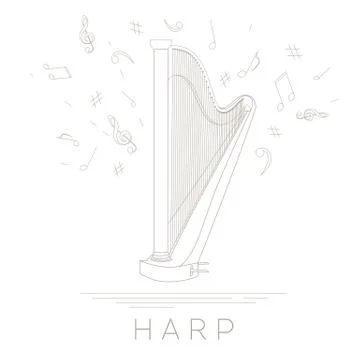 Musical instruments graphic template. Harp Ilustración de archivo