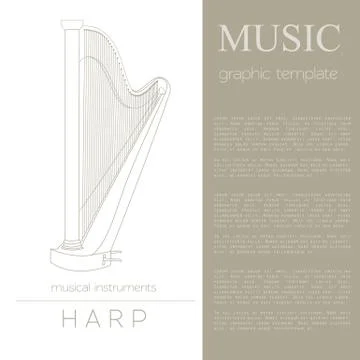 Musical instruments graphic template. Harp Illustrazione stock