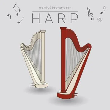 Musical instruments graphic template. Harp Illustrazione stock