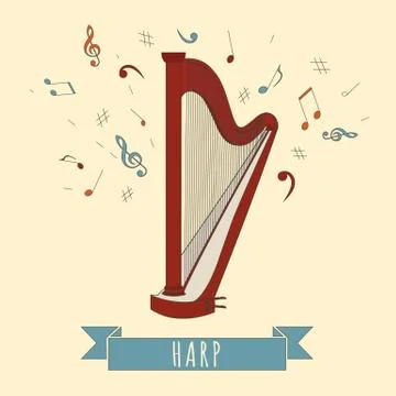 Musical instruments graphic template. Harp Stock Illustration
