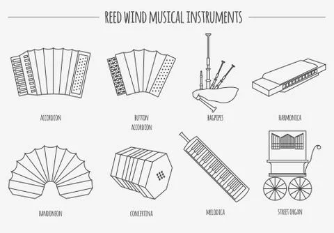 Musical instruments graphic template. Reed wind. Stock Illustration