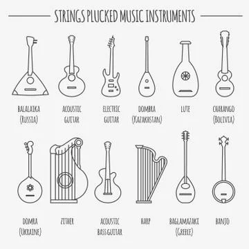 Musical instruments graphic template. Strings plucked Stock Illustration