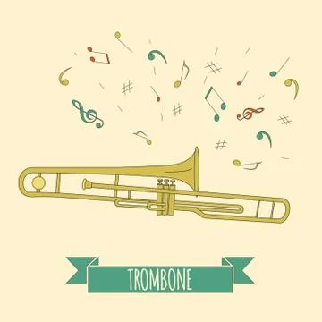 Musical instruments graphic template. Trombone Ilustración de archivo