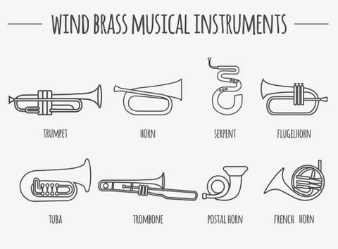 Musical instruments graphic template. Wind brass. Stock Illustration
