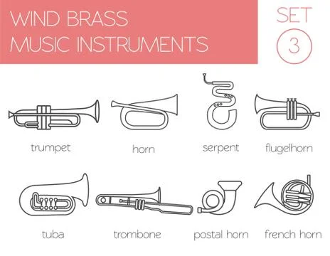 Musical instruments graphic template. Wind brass. Stock Illustration