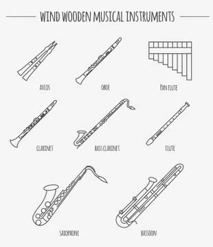 Musical instruments graphic template. Wind wooden. Stock Illustration