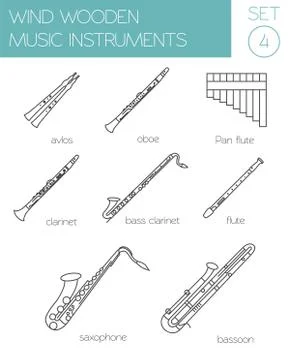Musical instruments graphic template. Wind wooden. Stock Illustration