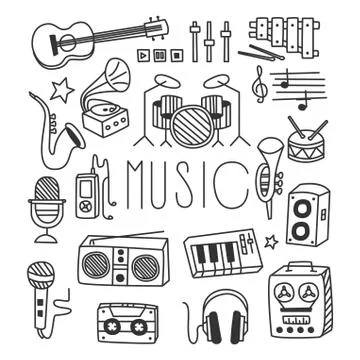 Musical Instruments in Handdrawn Style. Vector Illustration Stock Illustration