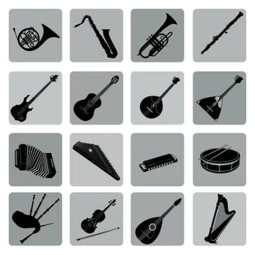 Musical instruments icon set. Folk music signs Stock Illustration